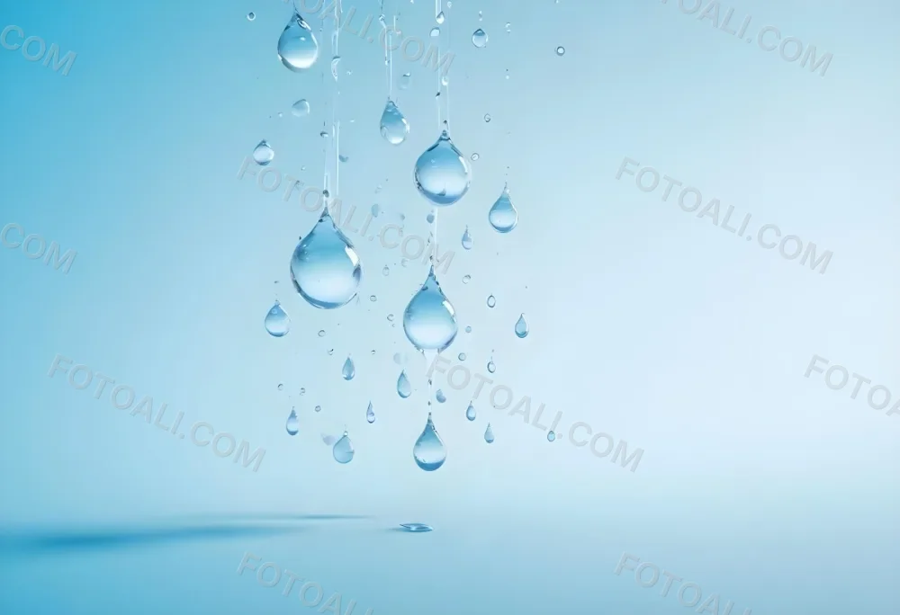 Water Drops On A Light Blue Background Some Drops Are Bigger Than Others The Drops Are Scattered Randomly 16 9892