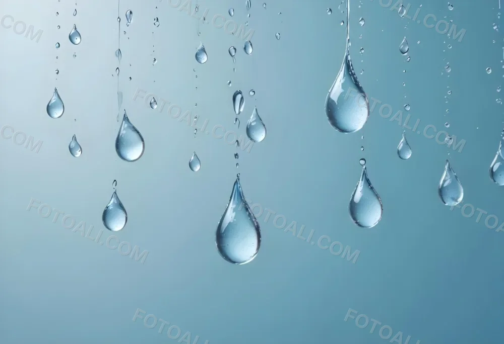 Water Drops On A Light Blue Background Some Drops Are Bigger Than Others The Drops Are Scattered Randomly 28 2e35