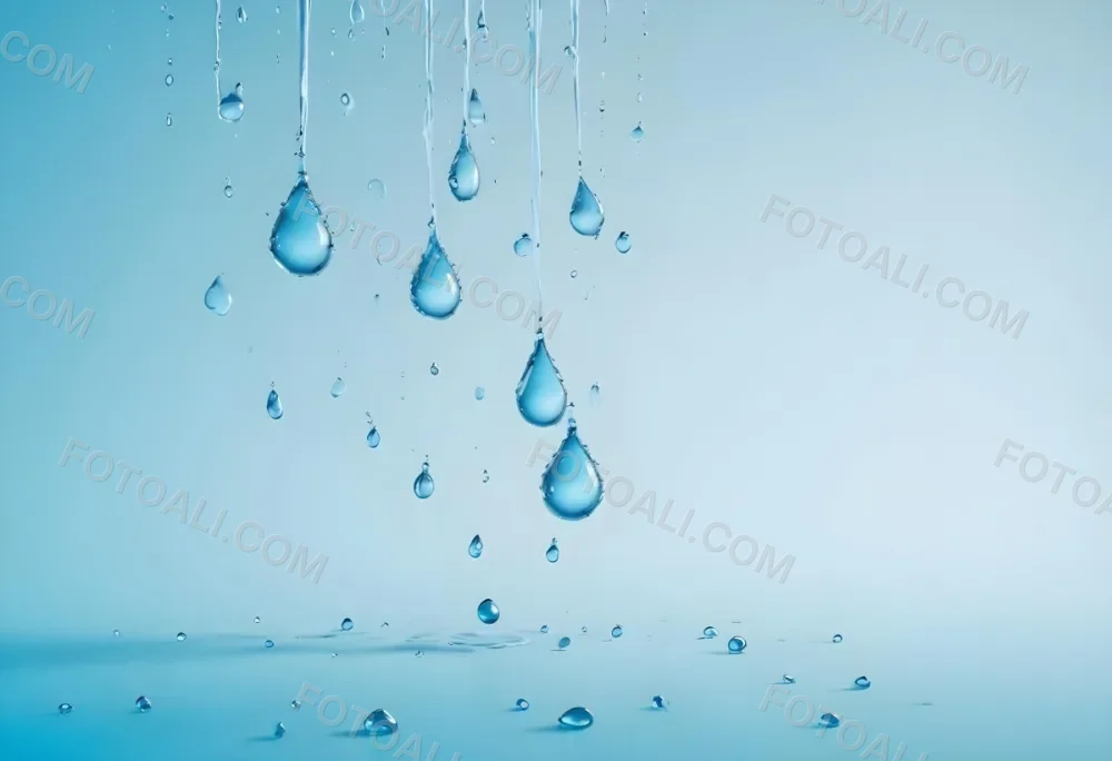 Water Drops On A Light Blue Background Some Drops Are Bigger Than Others The Drops Are Scattered Randomly 32 D069