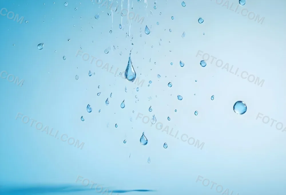 Water Drops On A Light Blue Background Some Drops Are Bigger Than Others The Drops Are Scattered Randomly 33 3db5