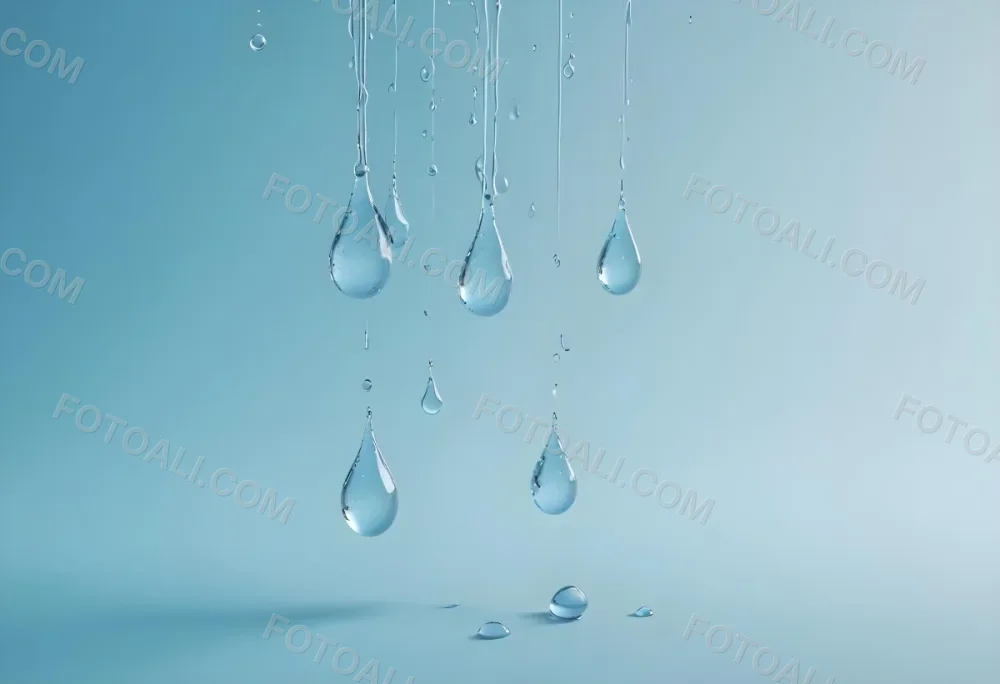 Water Drops On A Light Blue Background Some Drops Are Bigger Than Others The Drops Are Scattered Randomly 9 Ae68