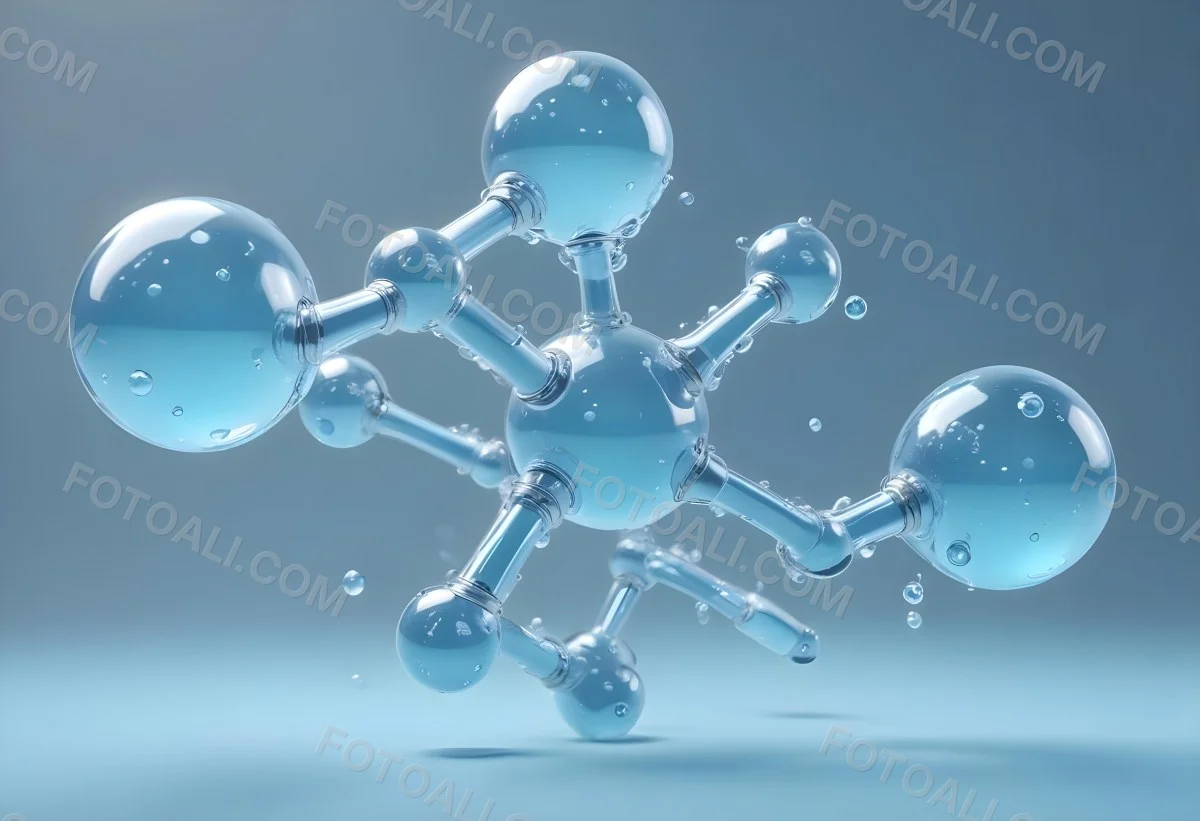 Water Molecules With Transparent Spheres And Connecting Rods Floating In A Light Blue Gradient Background Clean And Scientific Aesthetic Soft Lighting Conceptual Representation 1 60ac