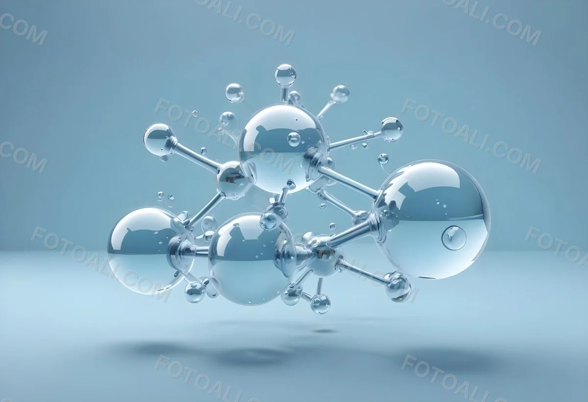 Water Molecules With Transparent Spheres And Connecting Rods Floating In A Light Blue Gradient Background Clean And Scientific Aesthetic Soft Lighting Conceptual Representation 19 52ca