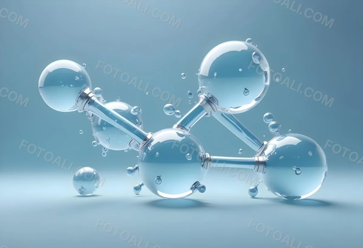 Water Molecules With Transparent Spheres And Connecting Rods Floating In A Light Blue Gradient Background Clean And Scientific Aesthetic Soft Lighting Conceptual Representation 22 3d23