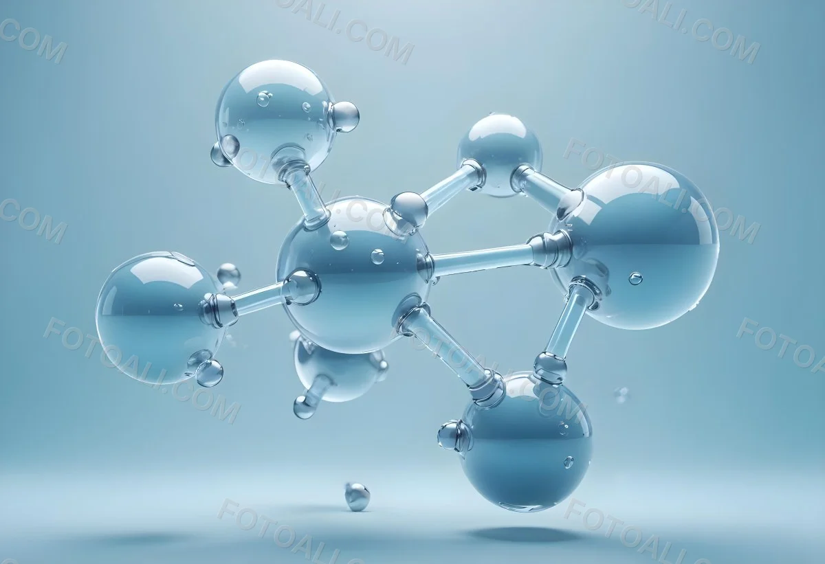 Water Molecules With Transparent Spheres And Connecting Rods Floating In A Light Blue Gradient Background Clean And Scientific Aesthetic Soft Lighting Conceptual Representation 23 2511