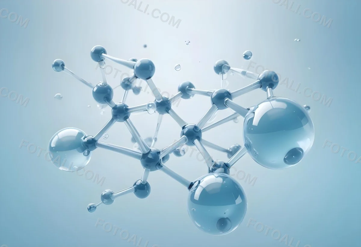 Water Molecules With Transparent Spheres And Connecting Rods Floating In A Light Blue Gradient Background Clean And Scientific Aesthetic Soft Lighting Conceptual Representation 31 462d