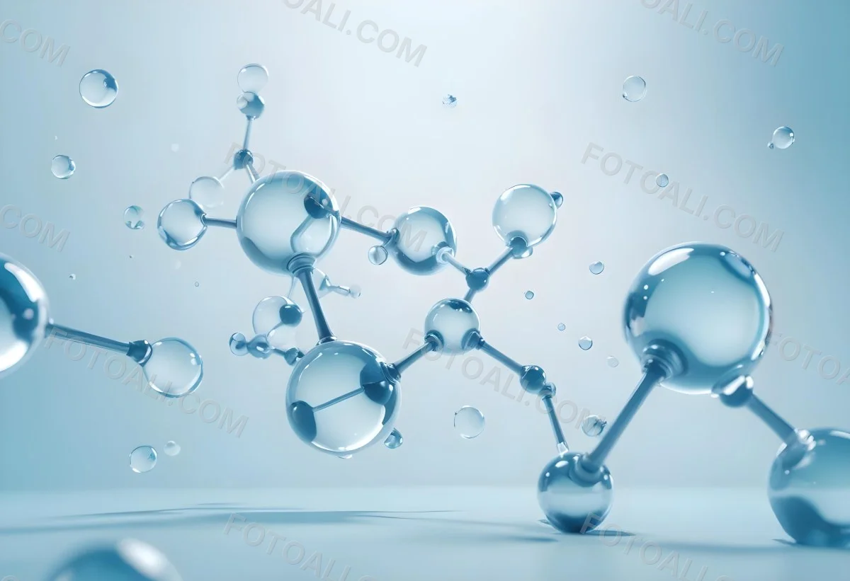 Water Molecules With Transparent Spheres And Connecting Rods Floating In A Light Blue Gradient Background Clean And Scientific Aesthetic Soft Lighting Conceptual Representation 36 Fe21
