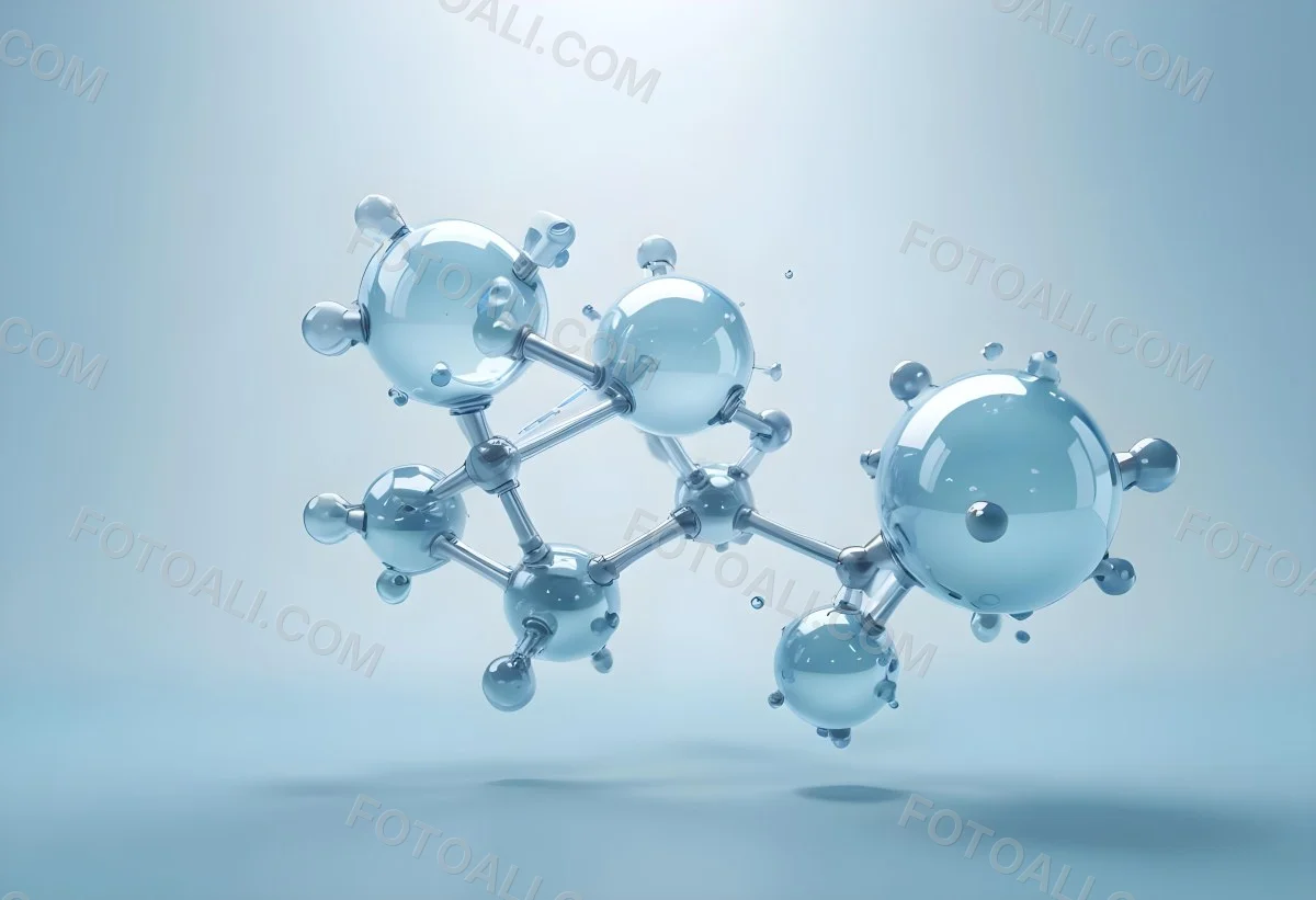 Water Molecules With Transparent Spheres And Connecting Rods Floating In A Light Blue Gradient Background Clean And Scientific Aesthetic Soft Lighting Conceptual Representation 38 5677