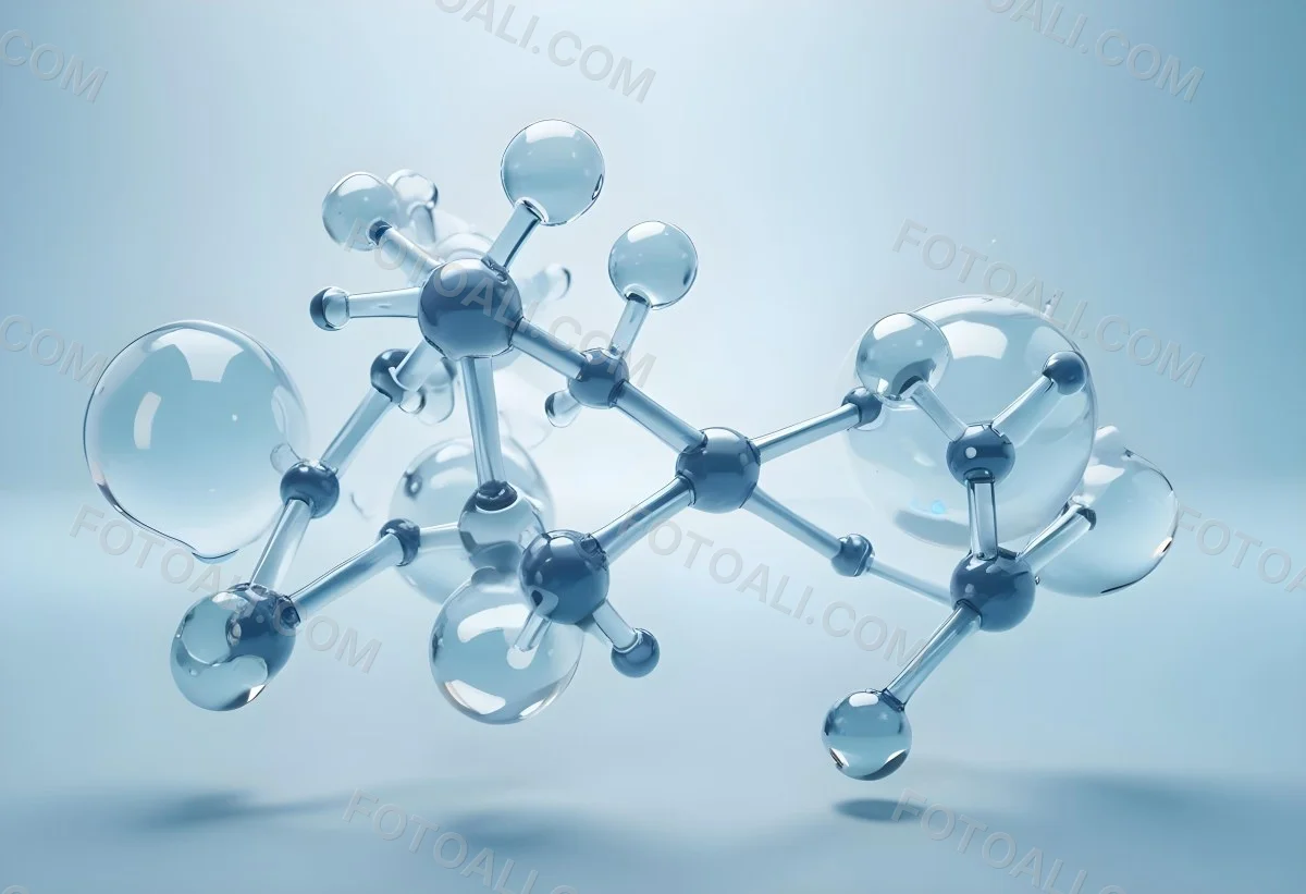 Water Molecules With Transparent Spheres And Connecting Rods Floating In A Light Blue Gradient Background Clean And Scientific Aesthetic Soft Lighting Conceptual Representation 39 3542