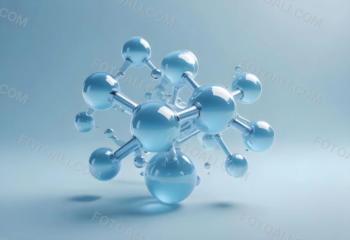 Water Molecules With Transparent Spheres And Connecting Rods Floating In A Light Blue Gradient Background Clean And Scientific Aesthetic Soft Lighting Conceptual Representation 40 74aa