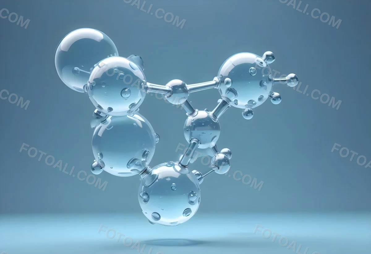 Water Molecules With Transparent Spheres And Connecting Rods Floating In A Light Blue Gradient Background Clean And Scientific Aesthetic Soft Lighting Conceptual Representation 42 B105