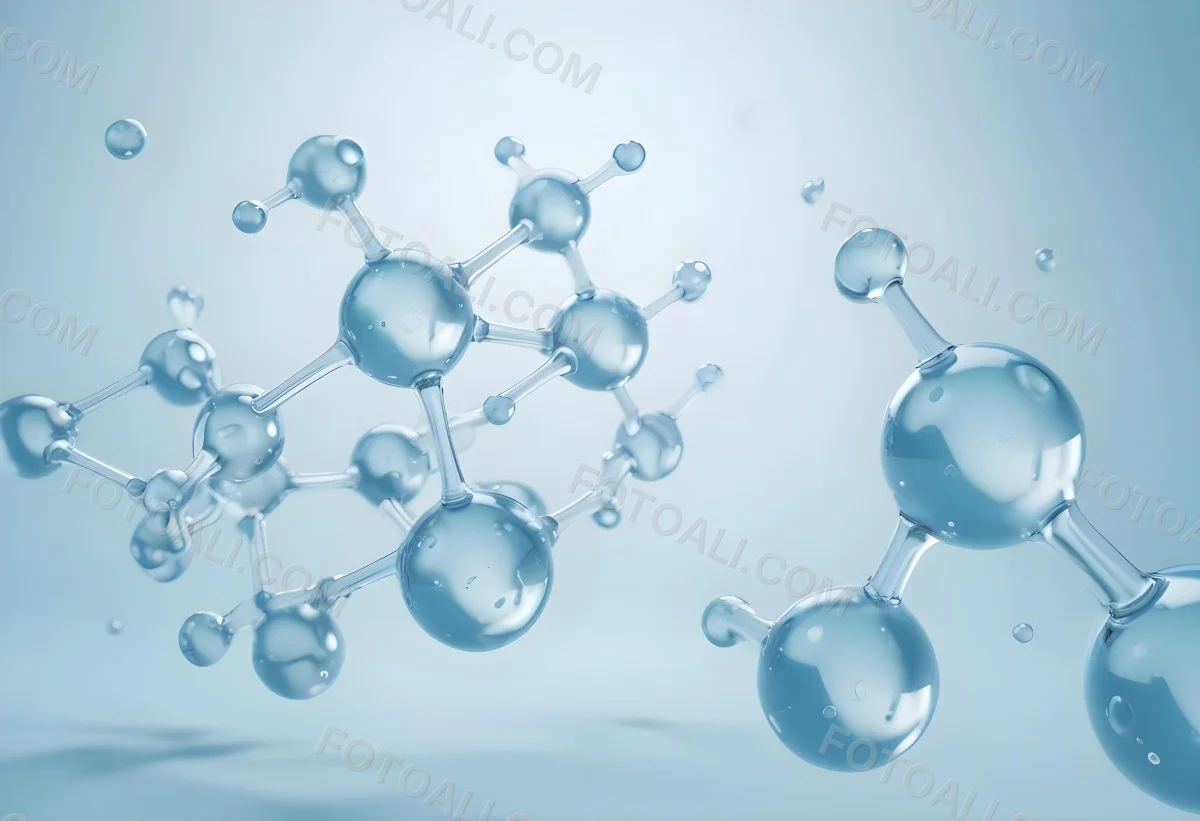 Water Molecules With Transparent Spheres And Connecting Rods Floating In A Light Blue Gradient Background Clean And Scientific Aesthetic Soft Lighting Conceptual Representation 5 3f9f