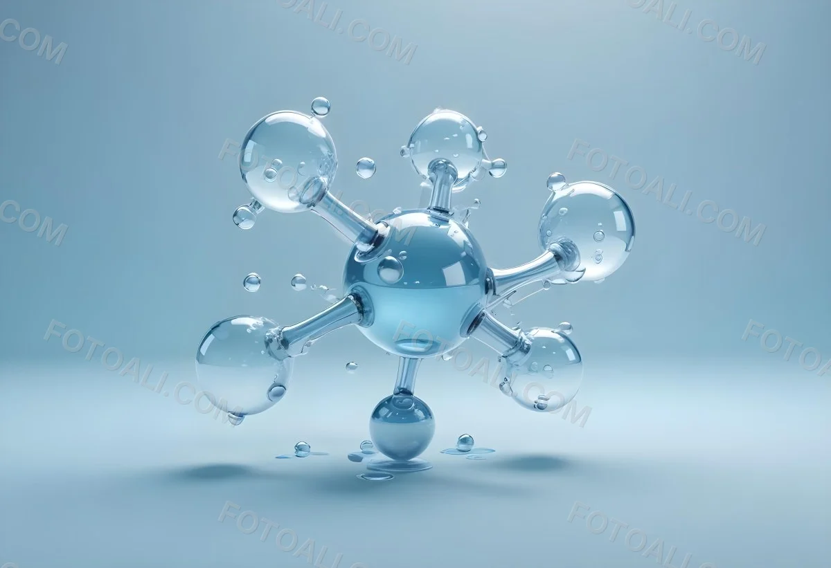 Water Molecules With Transparent Spheres And Connecting Rods Floating In A Light Blue Gradient Background Clean And Scientific Aesthetic Soft Lighting Conceptual Representation 6 A1f2