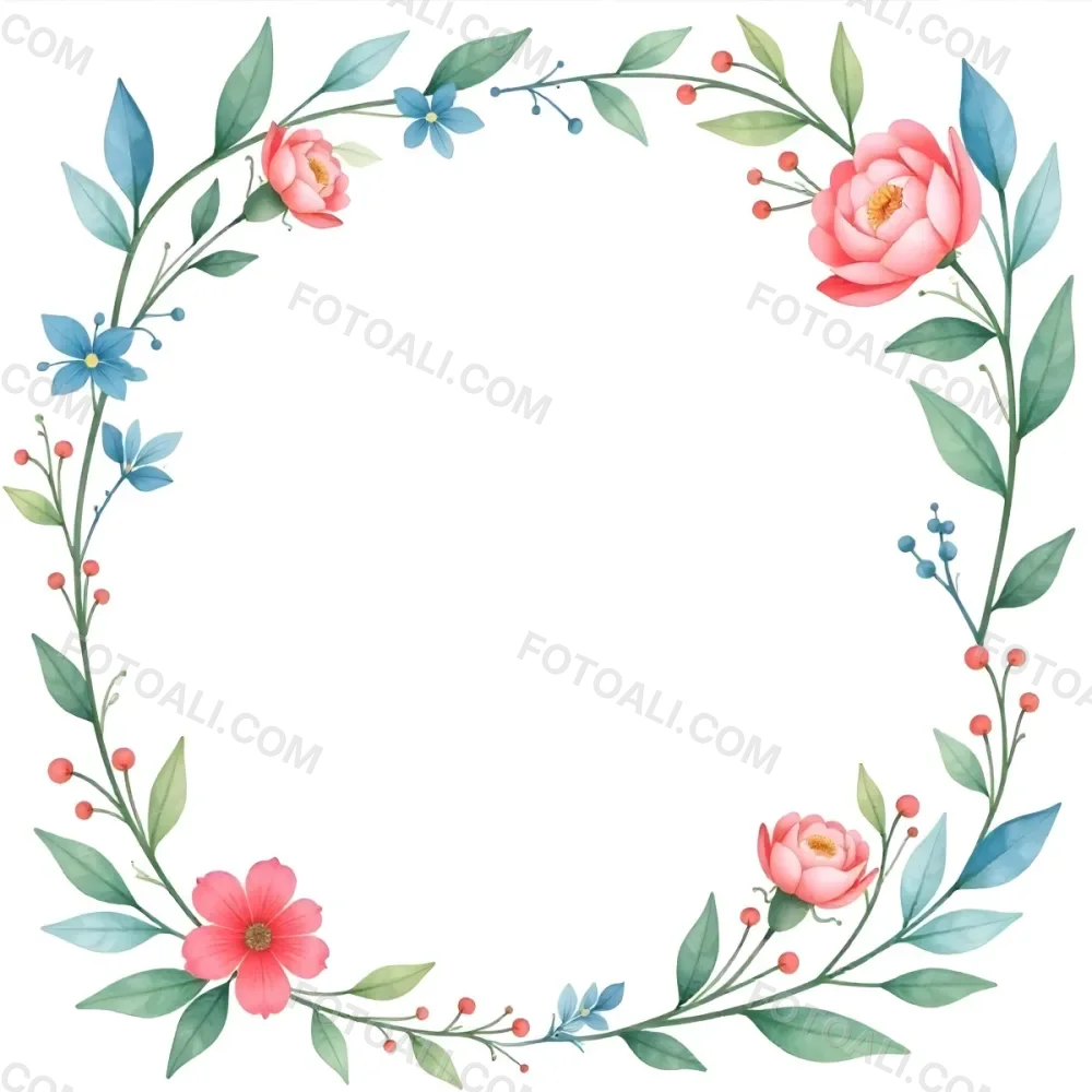 Watercolor Floral Frame With Pink Blue And Green Flowers And Leaves Arranged In The Upper Right And Lower Left Corners White Background 16 0ac6