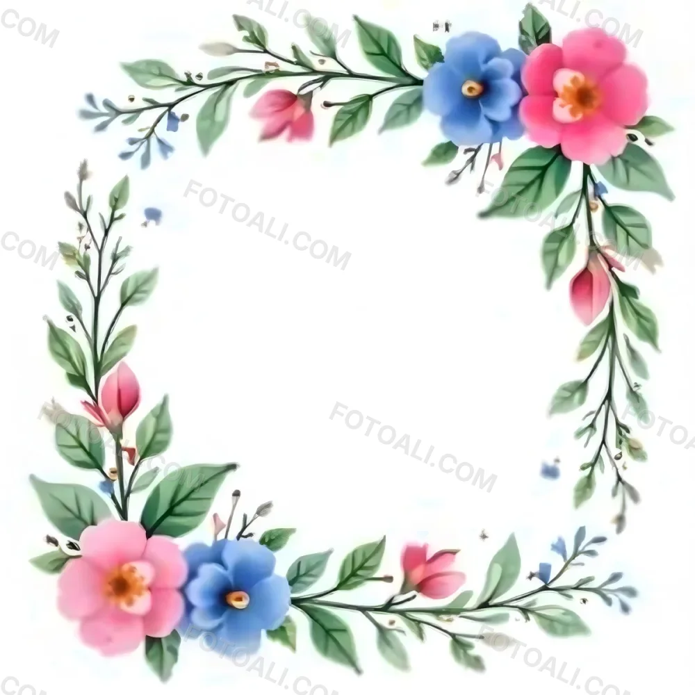 Watercolor Floral Frame With Pink Blue And Green Flowers And Leaves Arranged In The Upper Right And Lower Left Corners White Background 8 31d6