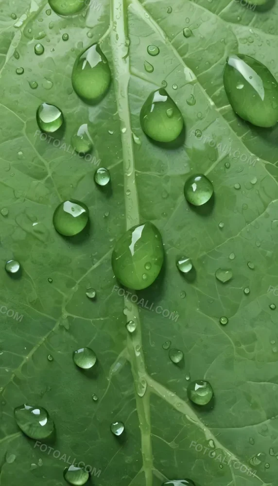 Watercolor Painting Close Up Of A Green Leaf Covered In Water Droplets Showcasing The Leaf S Texture And The Clarity Of The Droplets Creative Detailed Brush Stroke Minimal Spalsh 10 45e2