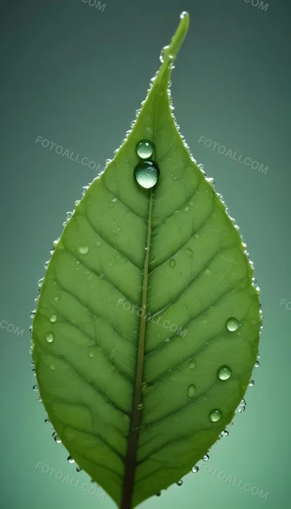Watercolor Painting Close Up Of A Green Leaf Covered In Water Droplets Showcasing The Leaf S Texture And The Clarity Of The Droplets Creative Detailed Brush Stroke Minimal Spalsh 61 8b94