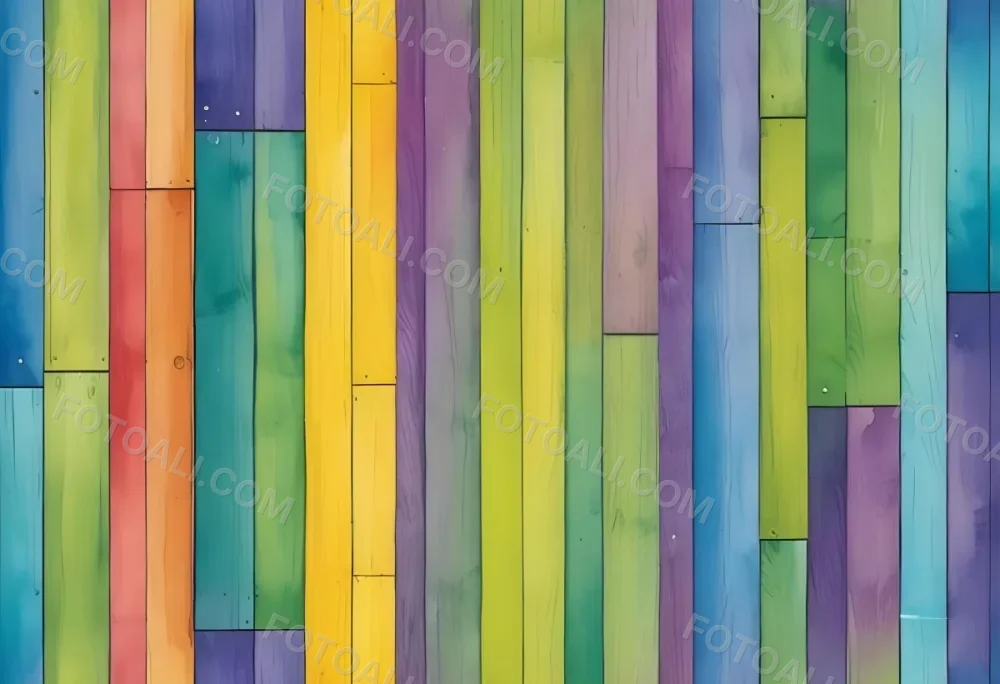 Watercolor Painting Colorful Wooden Planks In A Ra 182 0c03