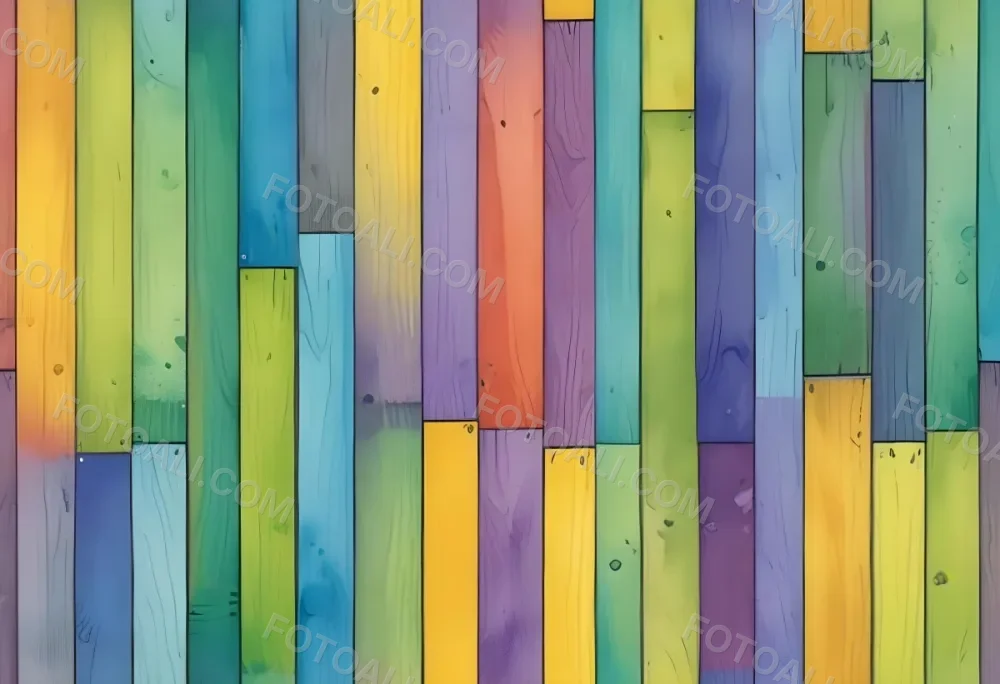 Watercolor Painting Colorful Wooden Planks In A Ra 5 0374