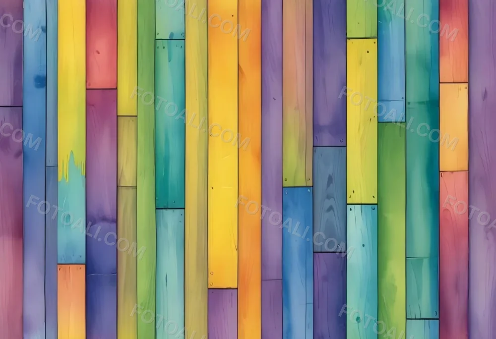 Watercolor Painting Colorful Wooden Planks In A Ra 97 2641