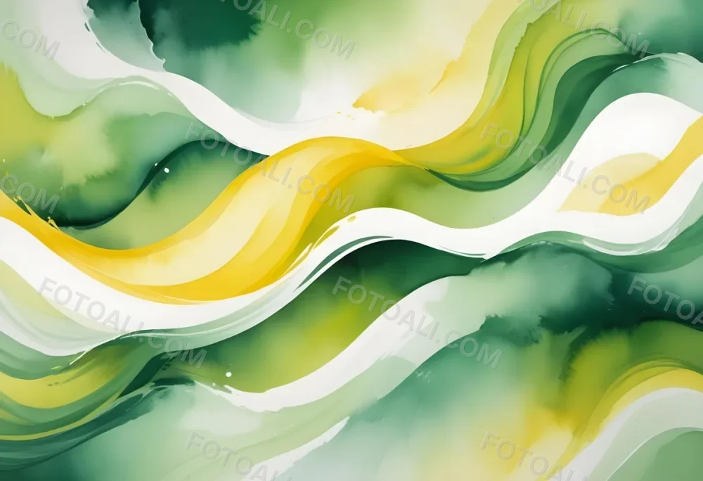 Watercolor Painting Flowing Abstract Waves Of Yellow Green And White Colors Creating A Dynamic And Vibrant Composition Creative Detailed Brush Stroke Minimal Spalsh 50 78d7