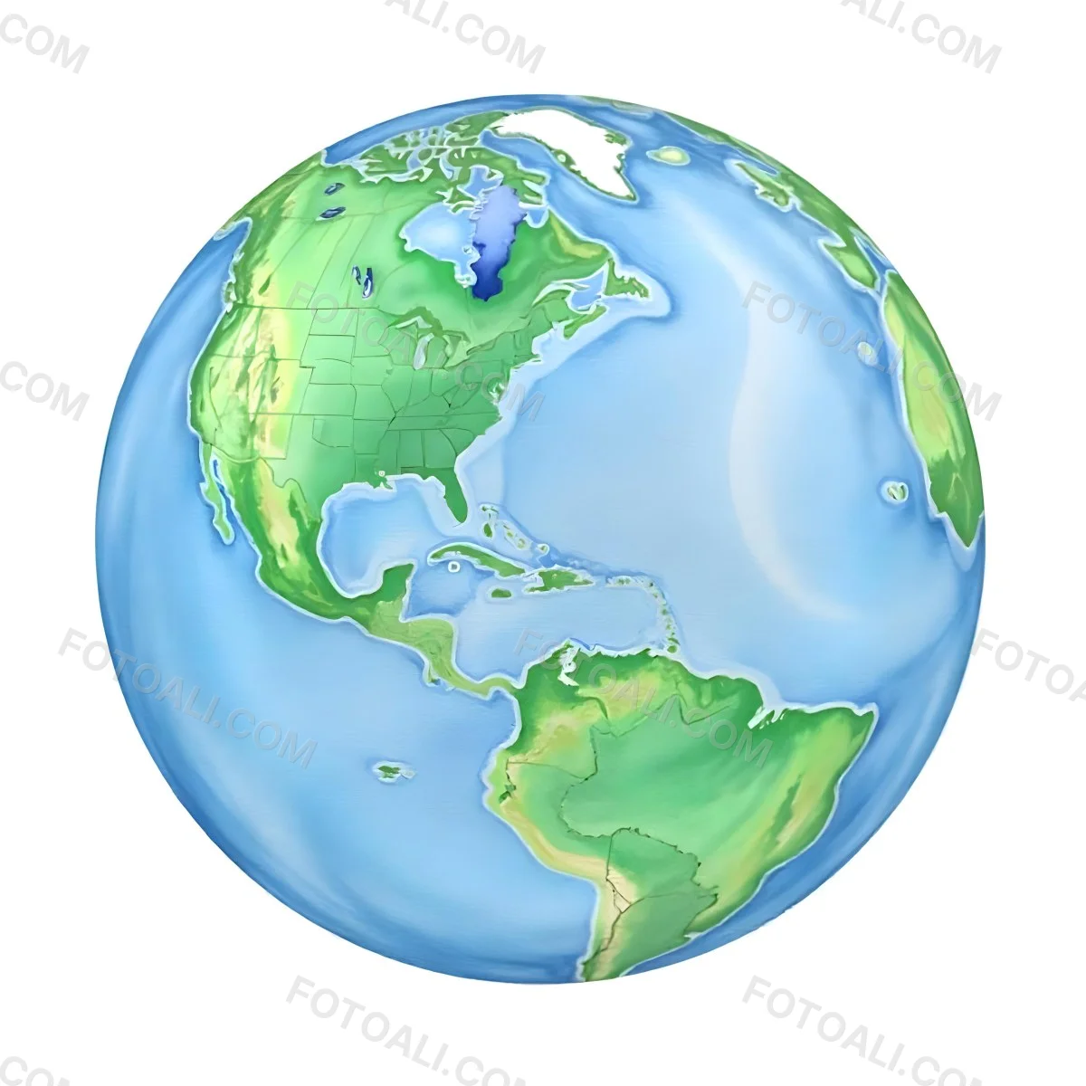 Watercolor Painting Of Planet Earth With Blue Continents And Green Oceans The Americas Are In The Center Isolated On White Background 29 6041
