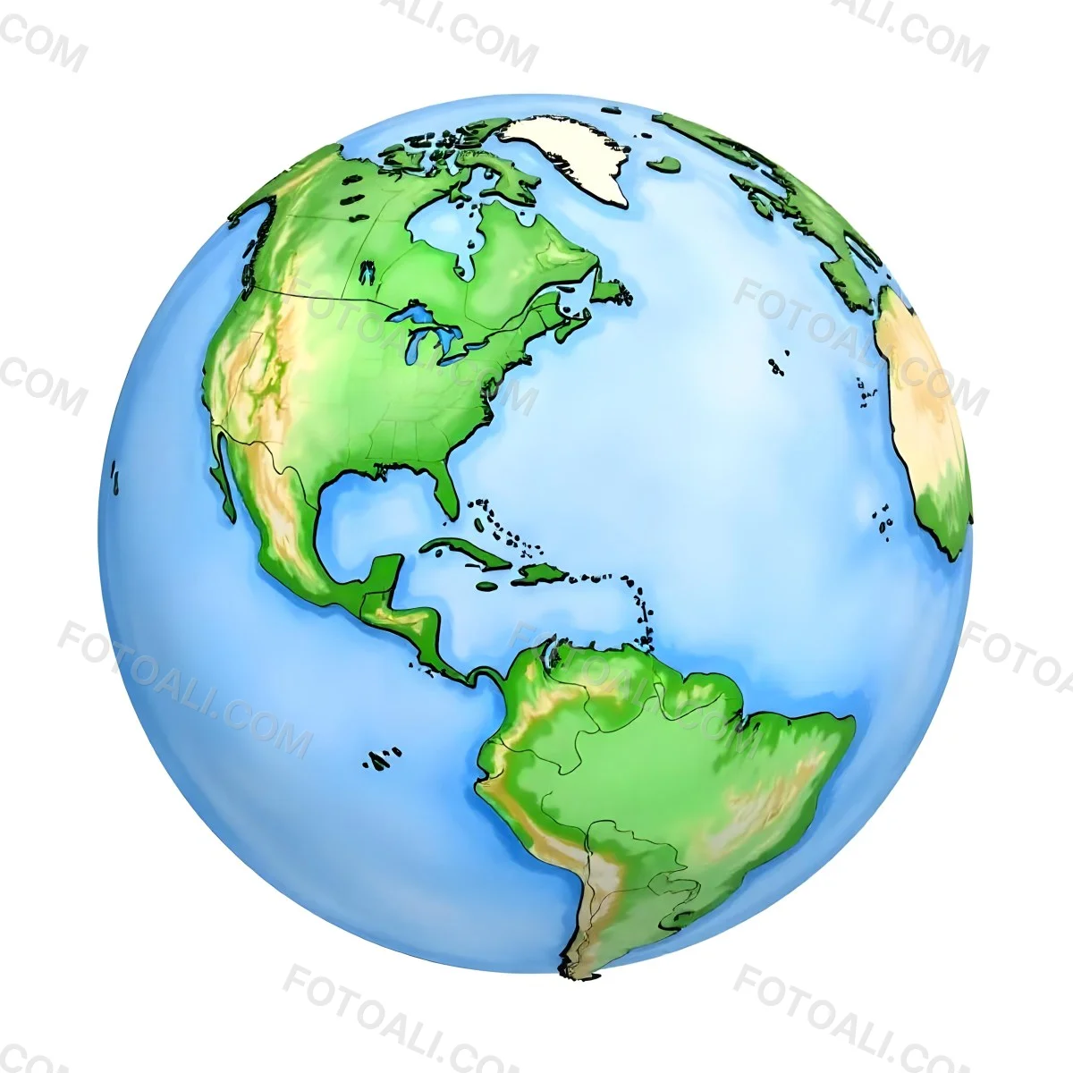 Watercolor Painting Of Planet Earth With Blue Continents And Green Oceans The Americas Are In The Center Isolated On White Background 7 Ac71