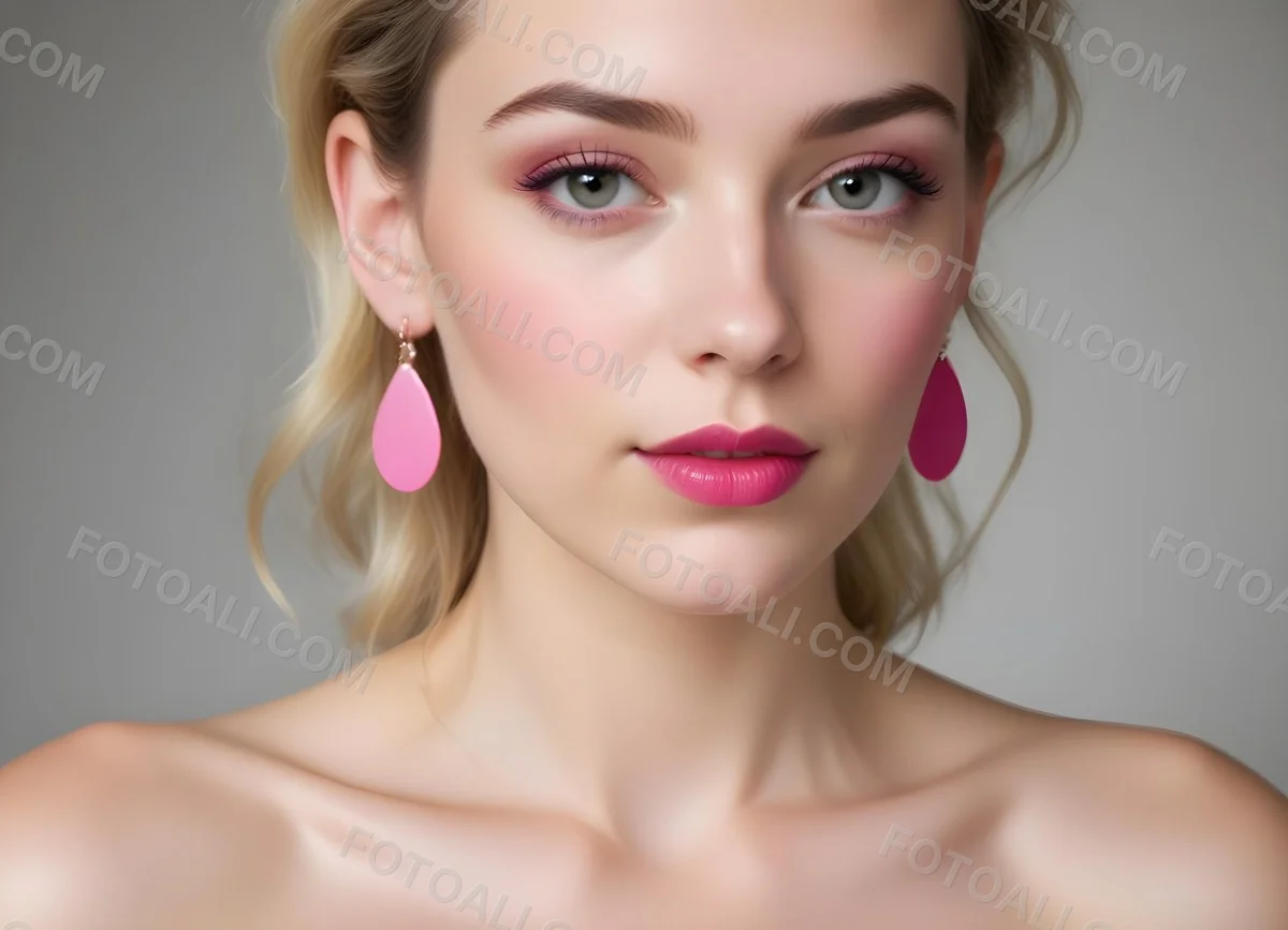 Watercolor Painting White Woman 25 Years Old With Pink Lips And Earrings In A Studio Creative Detailed Brush Stroke Minimal Spalsh 22 2d87