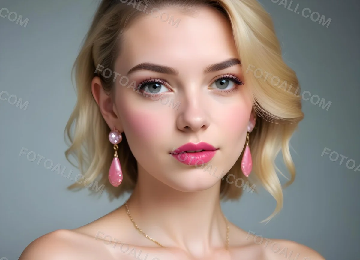 Watercolor Painting White Woman 25 Years Old With Pink Lips And Earrings In A Studio Creative Detailed Brush Stroke Minimal Spalsh 34 Ed63