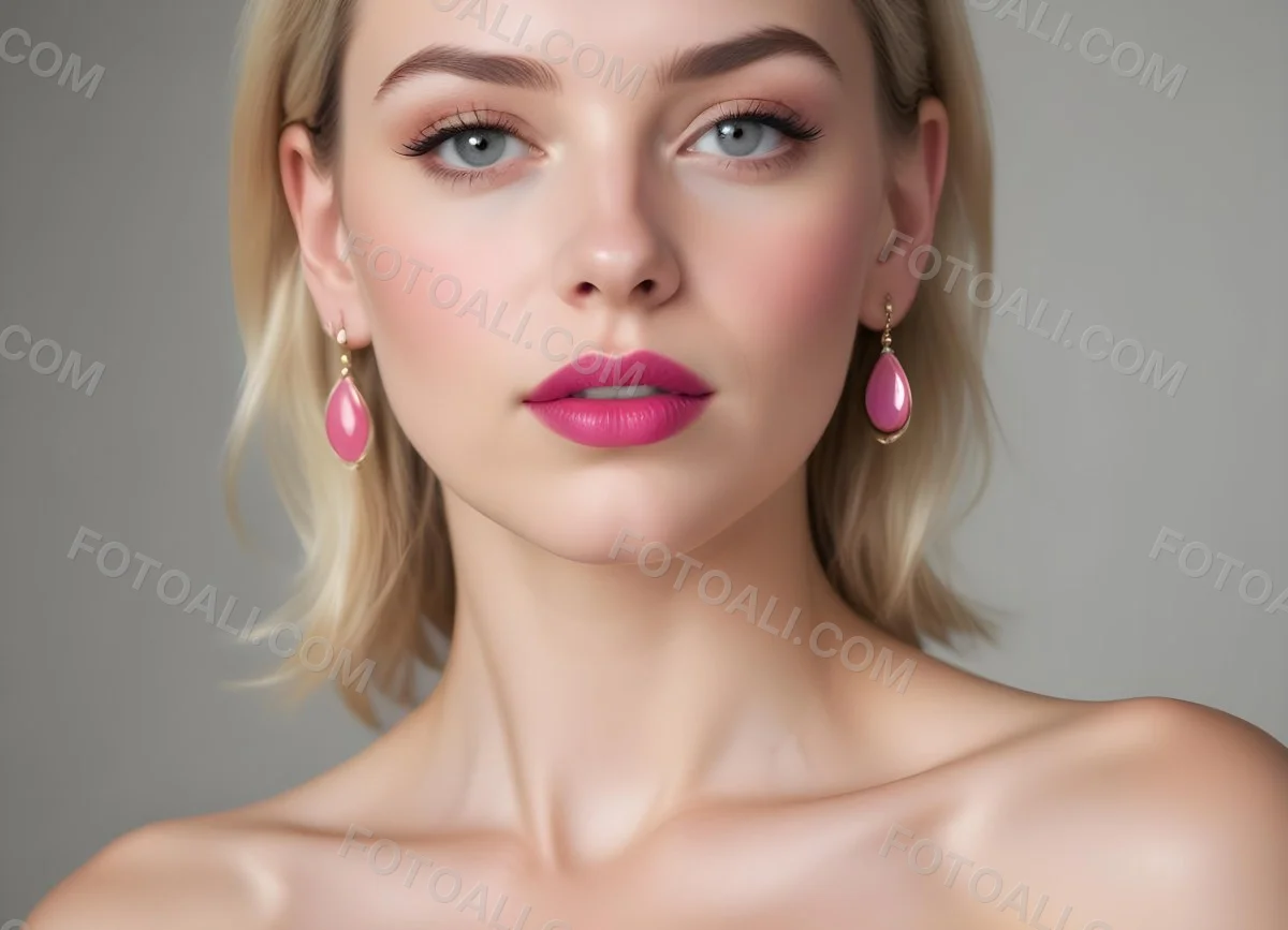 Watercolor Painting White Woman 25 Years Old With Pink Lips And Earrings In A Studio Creative Detailed Brush Stroke Minimal Spalsh 38 8728