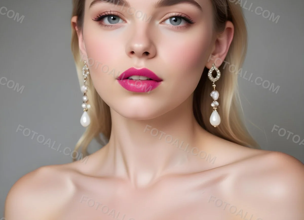 Watercolor Painting White Woman 25 Years Old With Pink Lips And Earrings In A Studio Creative Detailed Brush Stroke Minimal Spalsh 41 67b0