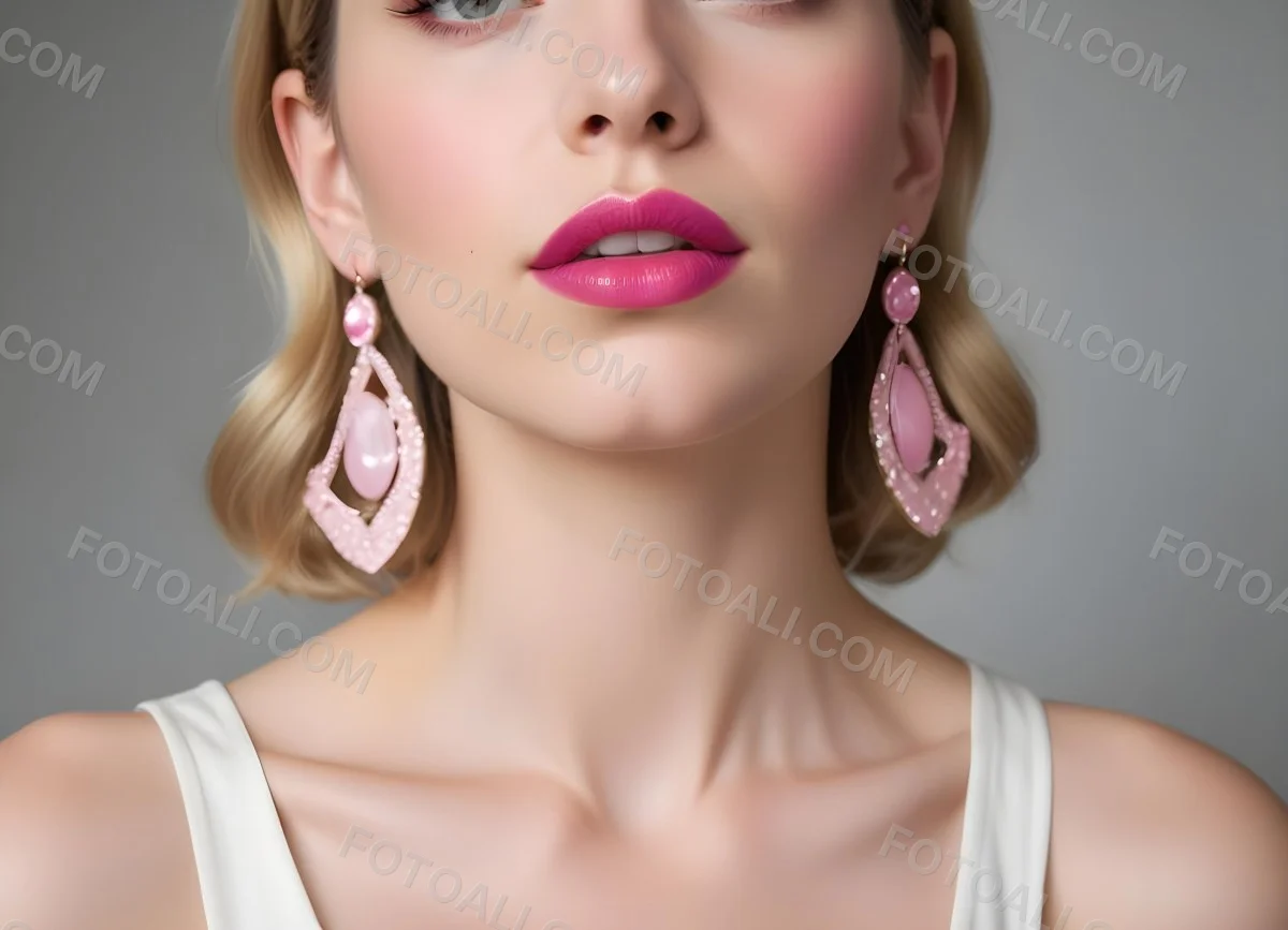 Watercolor Painting White Woman 25 Years Old With Pink Lips And Earrings In A Studio Creative Detailed Brush Stroke Minimal Spalsh 44 8a3f