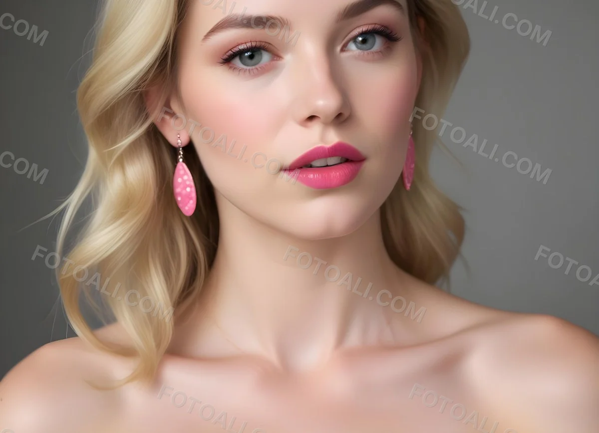Watercolor Painting White Woman 25 Years Old With Pink Lips And Earrings In A Studio Creative Detailed Brush Stroke Minimal Spalsh 46 Fa76