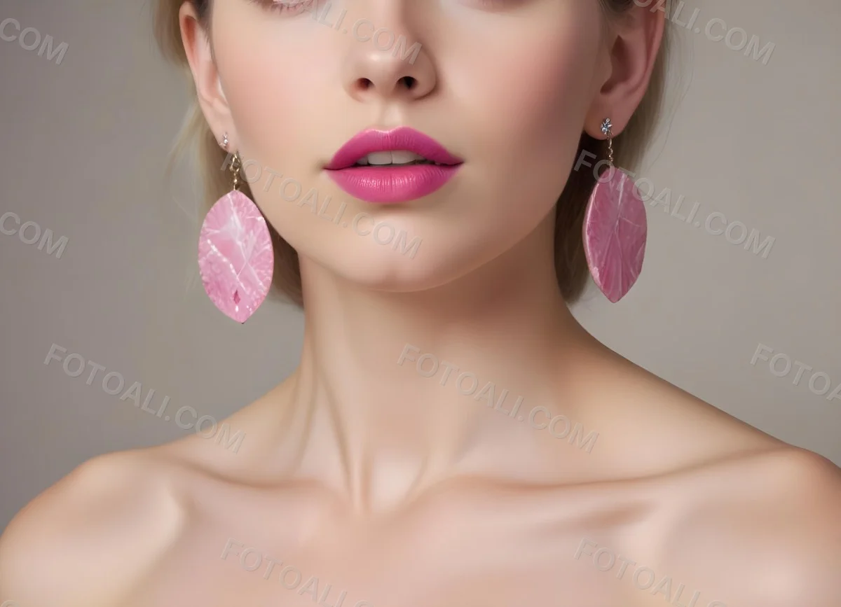 Watercolor Painting White Woman 25 Years Old With Pink Lips And Earrings In A Studio Creative Detailed Brush Stroke Minimal Spalsh 6 8815