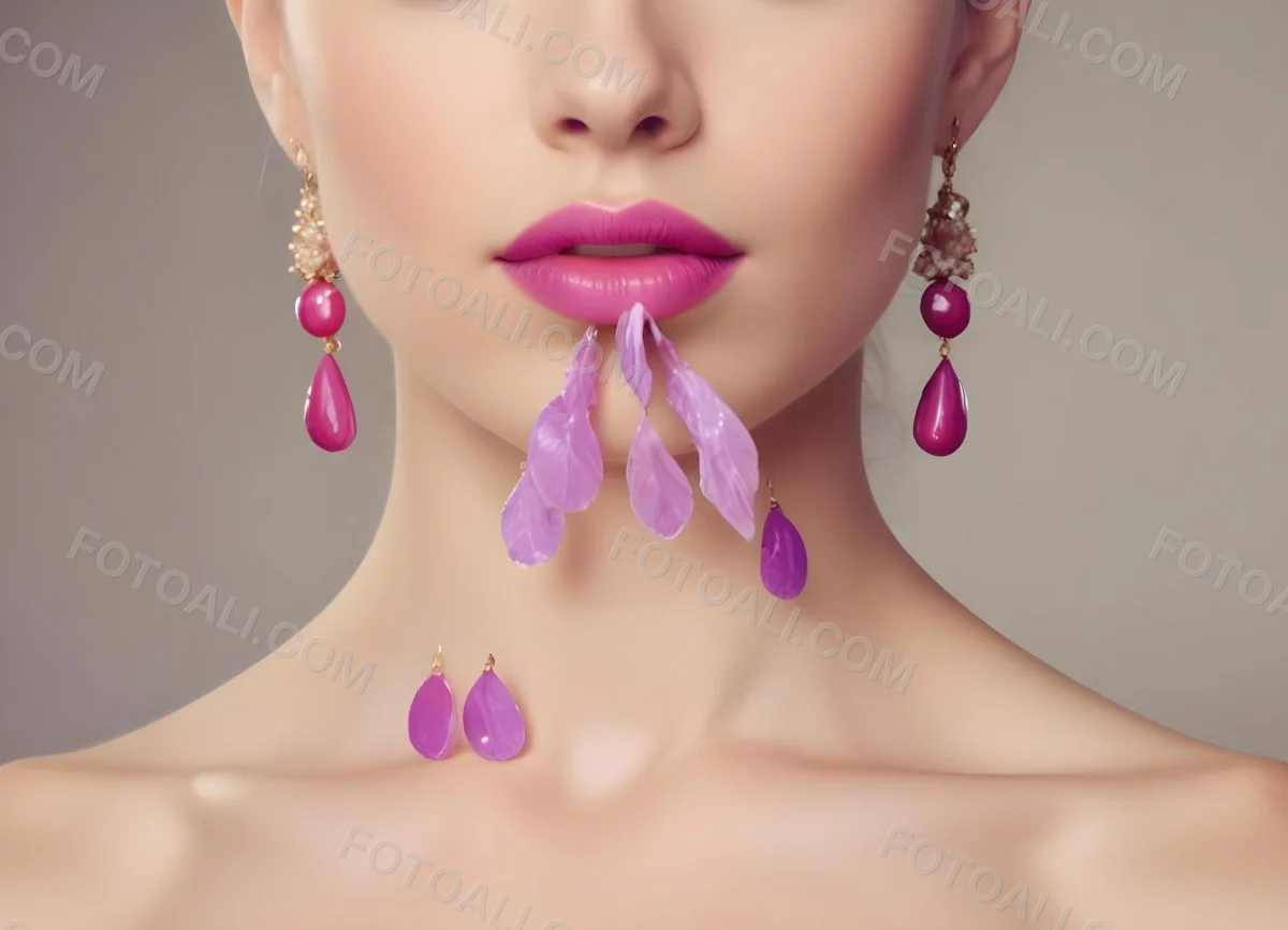 Watercolor Painting White Woman 25 Years Old With Pink Lips And Earrings In A Studio Creative Detailed Brush Stroke Minimal Spalsh 9 2c6f