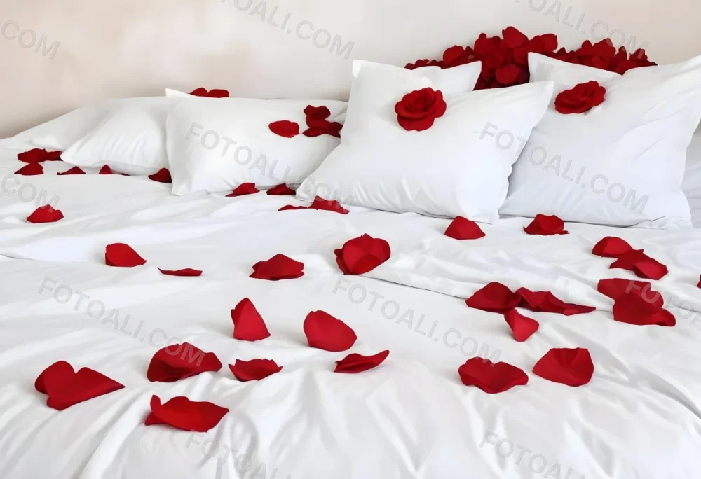 White Bed With Red Pillows And Sheets Covered With Red Rose Petals In A Bedroom 11 D8a8