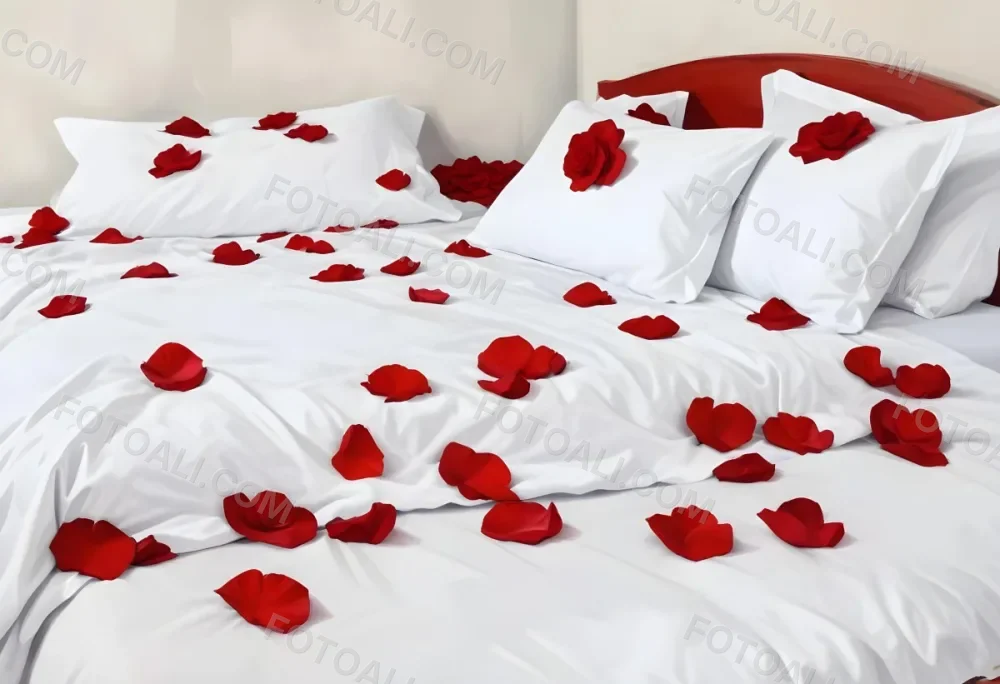 White Bed With Red Pillows And Sheets Covered With Red Rose Petals In A Bedroom 13 21d2