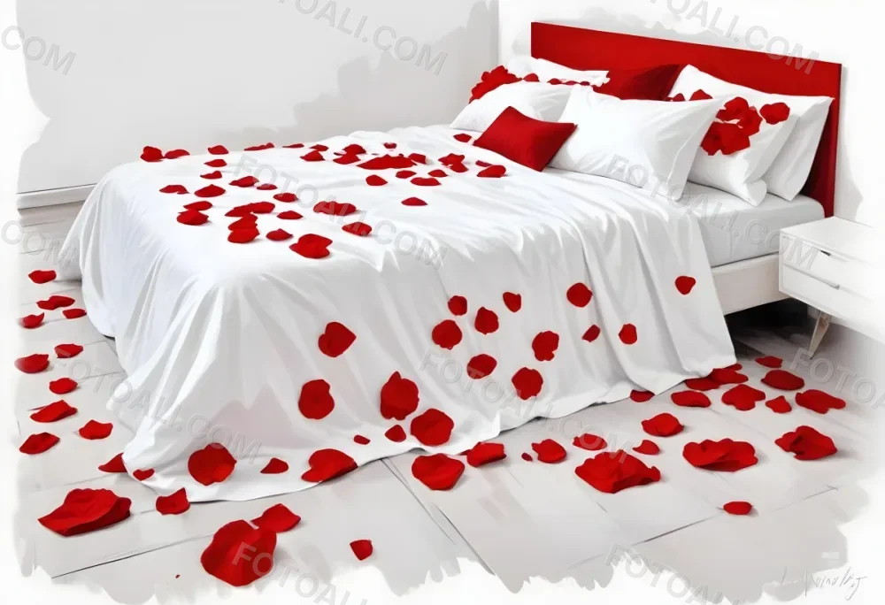 White Bed With Red Pillows And Sheets Covered With Red Rose Petals In A Bedroom 30 D4a1