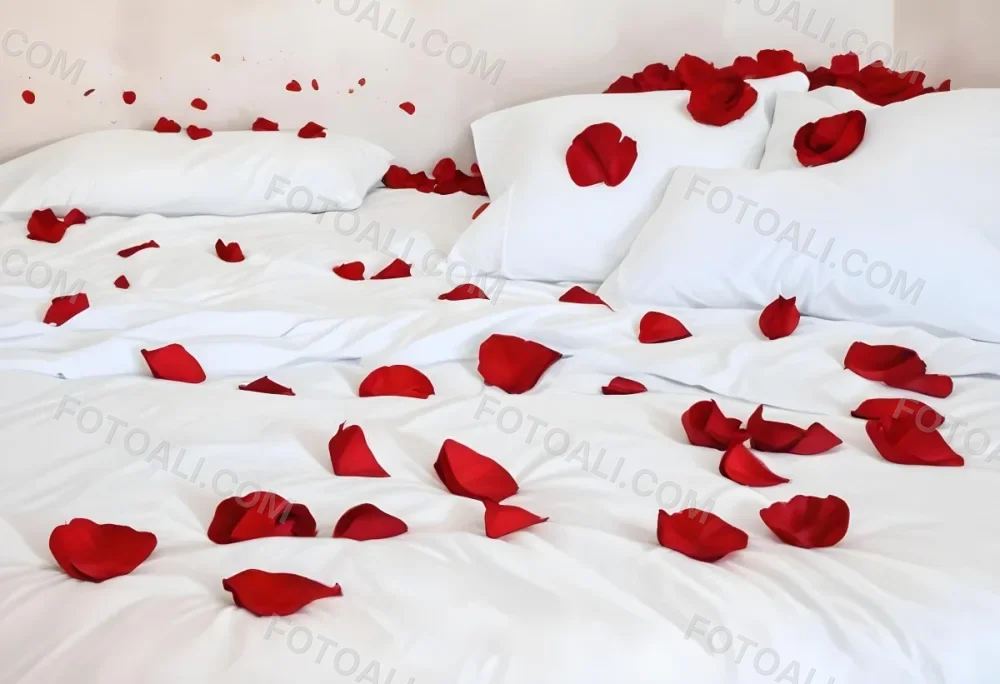 White Bed With Red Pillows And Sheets Covered With Red Rose Petals In A Bedroom 6 D1bd