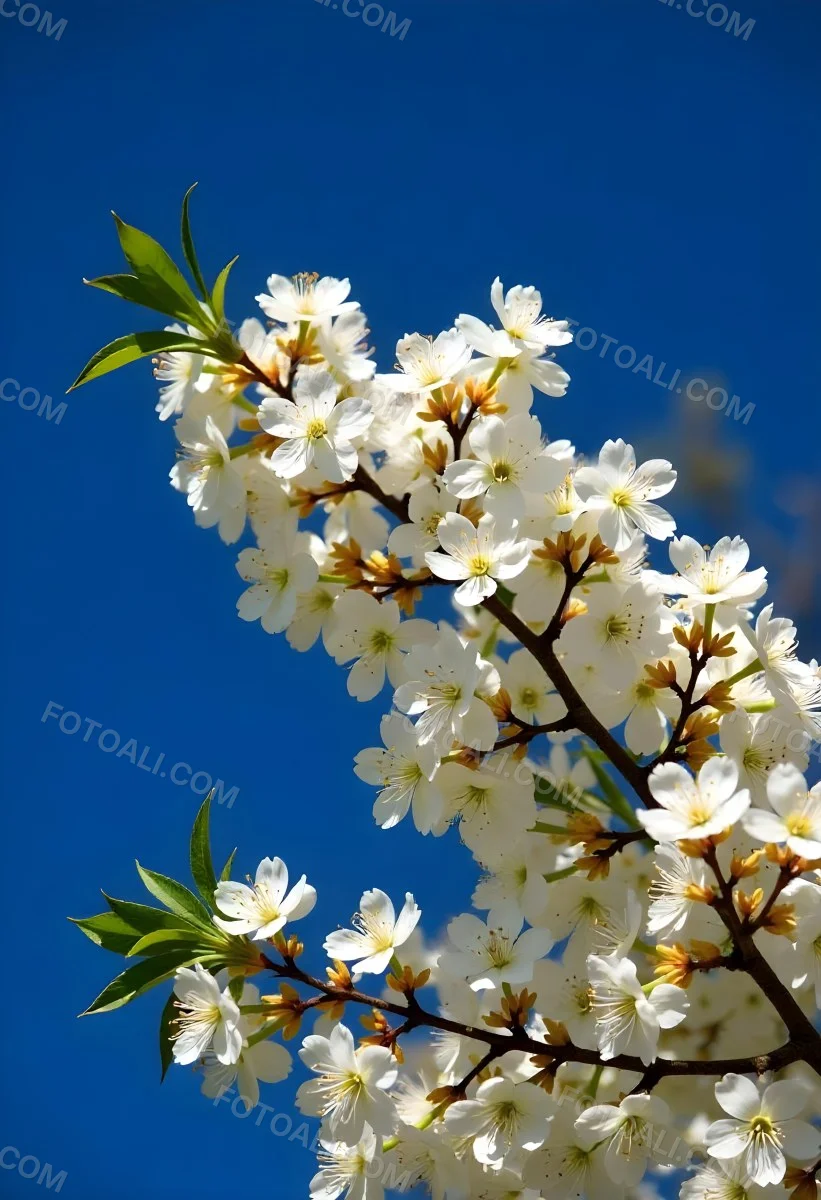 White Cherry Blossoms On A Branch Against A Clear Blue Sky 1 778e