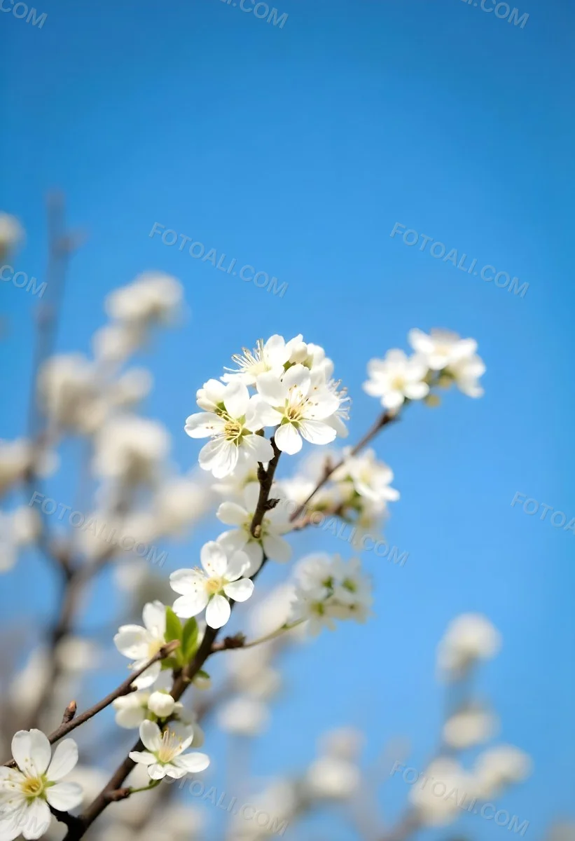 White Cherry Blossoms On A Branch Against A Clear Blue Sky 12 2794