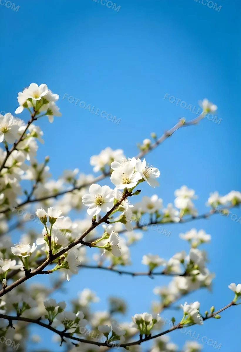 White Cherry Blossoms On A Branch Against A Clear Blue Sky 14 66e7