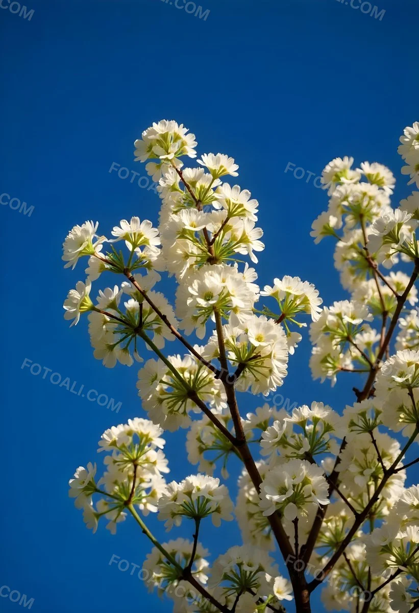 White Cherry Blossoms On A Branch Against A Clear Blue Sky 15 3c35
