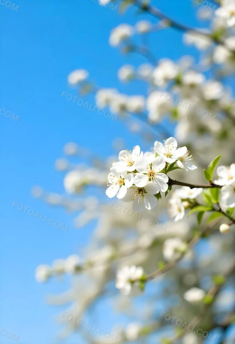 White Cherry Blossoms On A Branch Against A Clear Blue Sky 16 C2a8