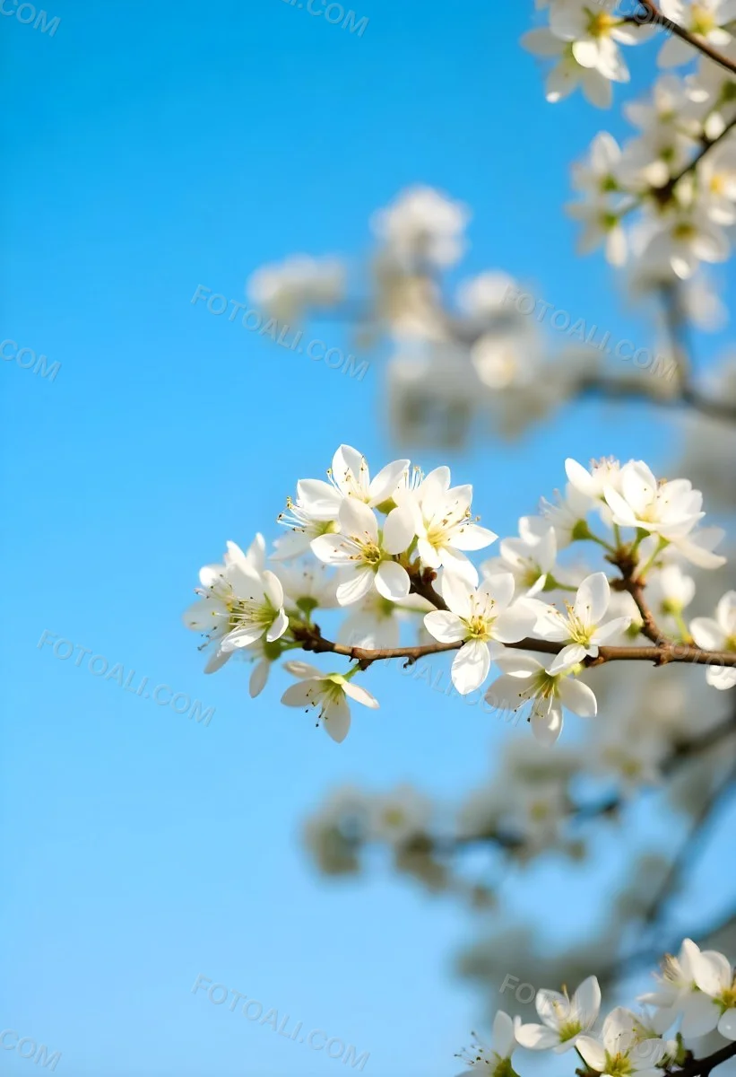 White Cherry Blossoms On A Branch Against A Clear Blue Sky 2 8072