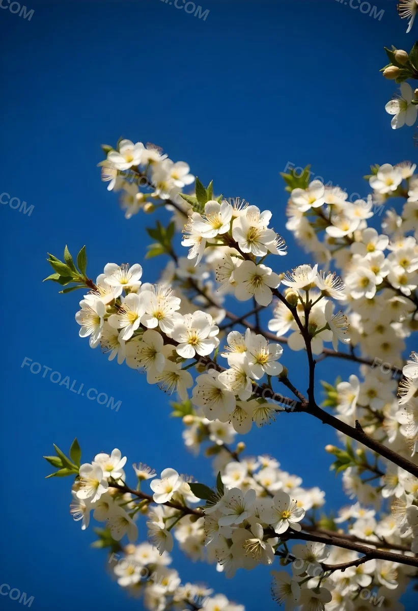 White Cherry Blossoms On A Branch Against A Clear Blue Sky 4 Baa3