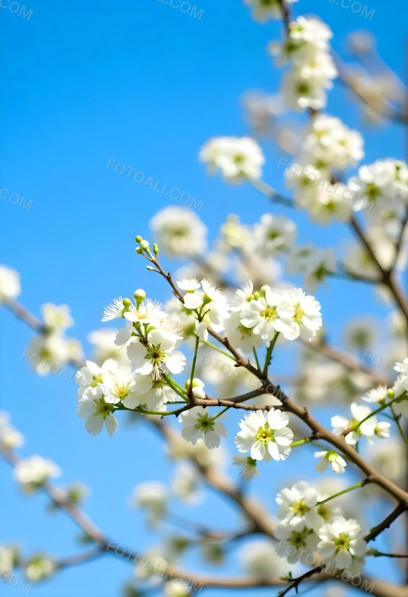 White Cherry Blossoms On A Branch Against A Clear Blue Sky 7 47b1