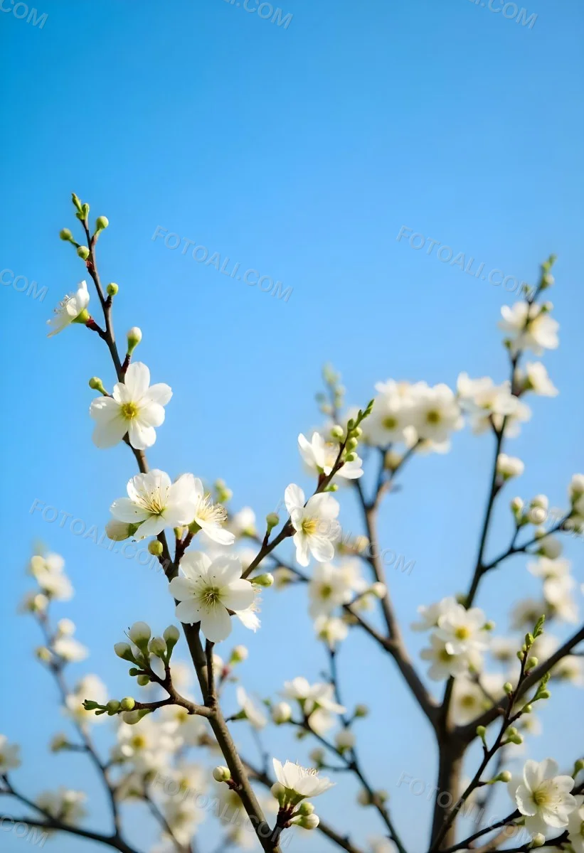White Cherry Blossoms On A Branch Against A Clear Blue Sky 9 5189