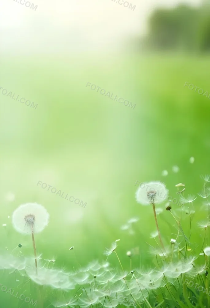 White Dandelion Flowers In A Green Field With A Blurred Background 1 B194