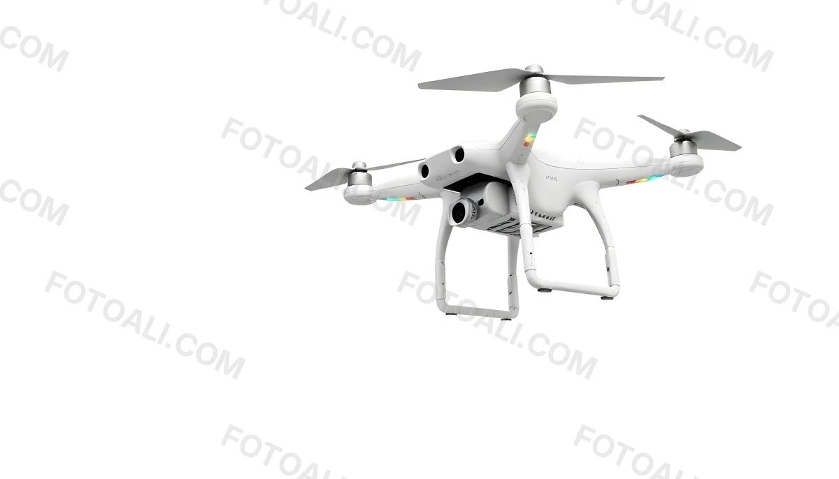 White Drone With Four Propellers And A Camera Attached To The Bottom Isolated On A White Background 16 2901